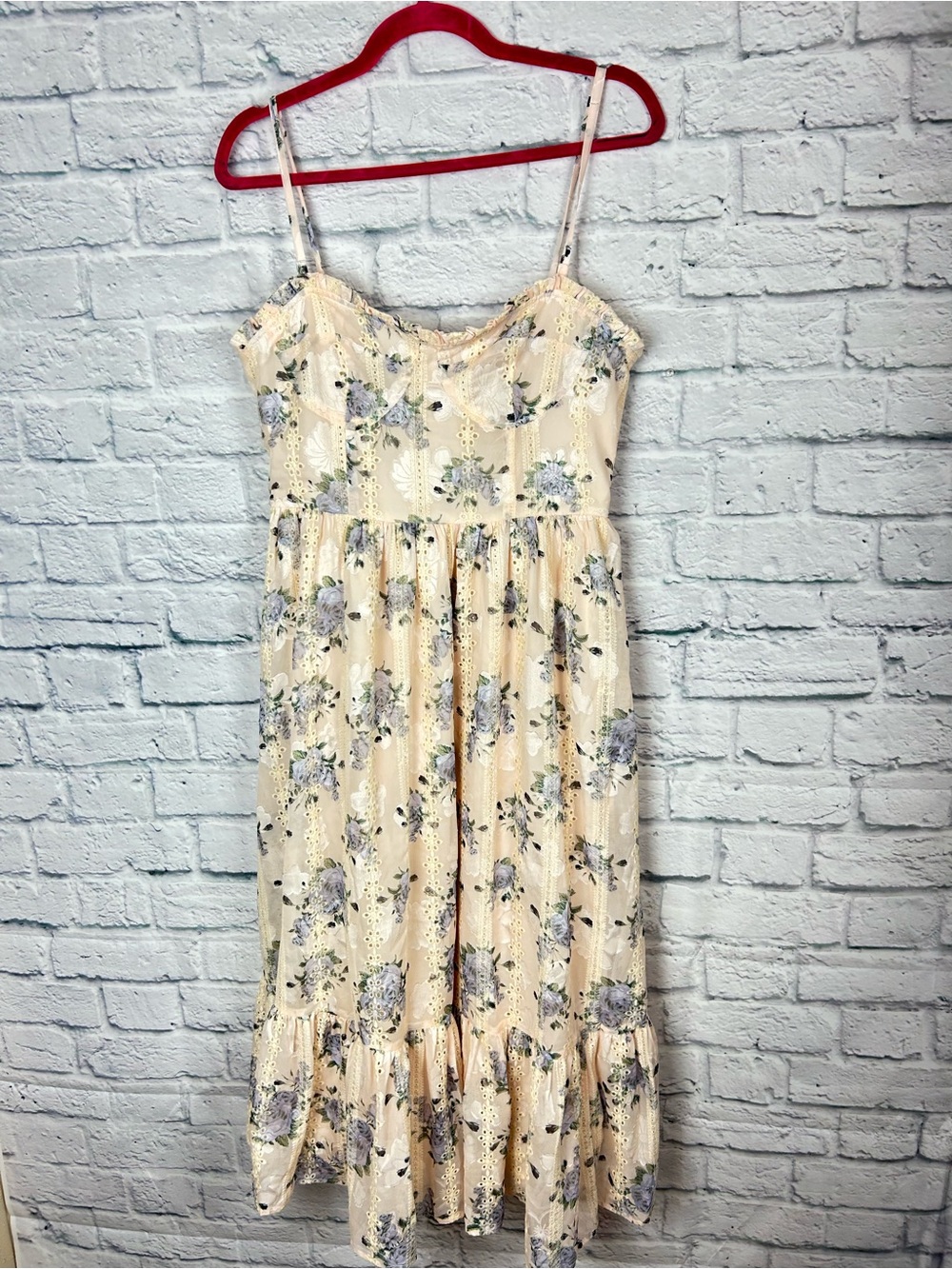 Storia Floral Lace Midi Dress Large Removable Straps Corset Cottagecore - Picture 2 of 10